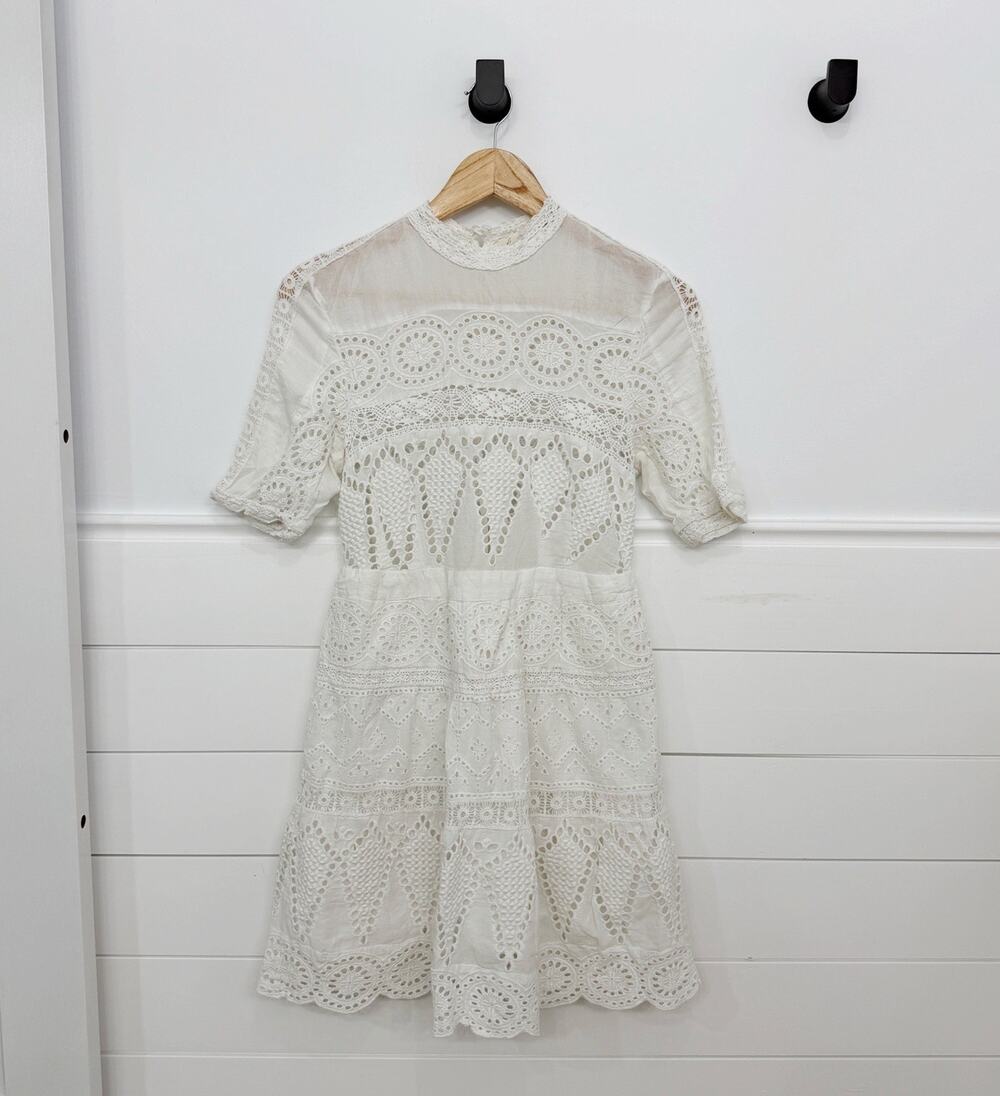 Women’s Anthropologie Floreat White Eyelet Embroidered Dress Size 8